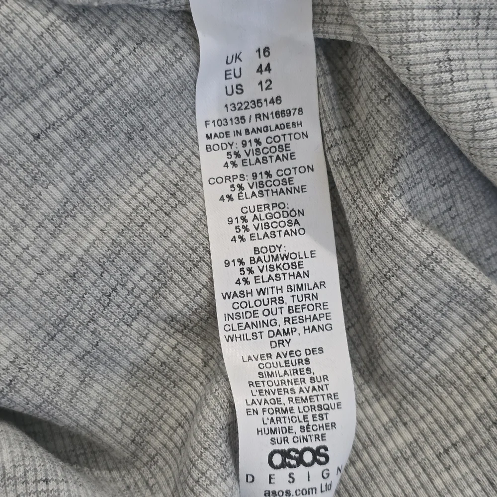 NWOT ASOS Gray Ribbed Cotton‎ Long Sleeve Maxi Dress Sz 12